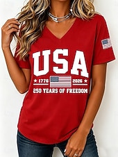 cheap Independence Day Top-American Independence Day Women's T Shirt Print Graphic Letter American Flag Vintage Stylish Classic Short Sleeve V Neck Regular Tops Casual Daily Black Red Green Summer Spring