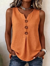 cheap Dressy Blouses-Women's Shirt Sleeveless Blouses Solid Color Elegant Sleeveless V Neck Regular Tops Daily Beach Light Blue Orange-red Black White Apricot Summer Spring