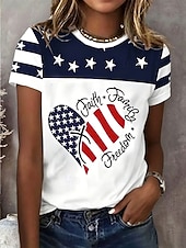  アメリカ独立記念日 女性用 Tシャツ プリント グラフィック 国旗 ヴィンテージ スタイリッシュ クラシック 半袖 クルーネック レギュラートップス カジュアル 日常 週末 ブルー ルビーレッド パープル 夏 春