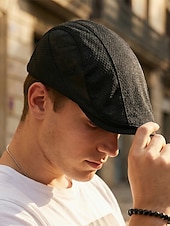 cheap Men's Hats-Men's Mesh Beret Hat - Breathable Polyester Ivy Cabbie Cap with Adjustable Buckle, Multiple Colors, Lightweight Newsboy Flat Cap for Summer Travel, Outdoor Activities &amp; Daily Casual Wear