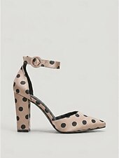cheap Block Heel Pumps-Women's Polka Dot Satin High Heels - Elegant Pointed Toe Block Heel Pumps with Ankle Strap for Daily Office Wear, Retro Parties &amp; Chic Urban Outfits