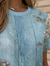  Mujer Camiseta Estampado Ombre Floral Graphic Elegante Clásico Casual Manga Corta Cuello Barco Escote Redondo Tops regulares Casual Diario Azul Piscina Blanco / azul Blanco Verano Primavera Otoño
