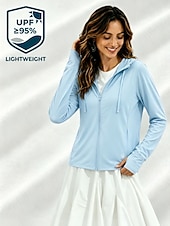 cheap Casual Jackets-Women's Casual Jacket Sun Protection Quick Dry Adjustable Casual Solid Color Casual Regular Hooded Regular Fit Long Sleeve Outerwear White Sky Blue Purple Summer Spring