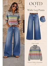  Pentru femei Blugi Picior Larg Modă Șic Stradă Casual Lungime totală Talie medie Simplu Buzunar Comfortabil Micro-elastic Zilnic În aer liber Vacanță Albastru Primăvară Toamnă Potrivire Largă
