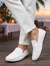 baratos Homens-Mocassins masculinos brancos estilo penny loaf - sapatos leves e macios, fáceis de calçar - calçado refinado para noites de resort, jantares de férias, encontros na praia e um estilo elegante e descontraído.