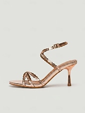 cheap 1920s &amp; Gatsby Era-Women's 1920s Great Gatsby Shoes - Champagne Strappy Heels with Metallic Geometric Cutout for Flapper Party, Cocktail Evening &amp; Prom