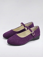 baratos Sapatilhas de mulher-Sapatilhas Mary Jane femininas roxas - sapatos de camurça sintética com tira ajustável, calçados casuais leves para o trabalho e viagens. &amp;uso diário