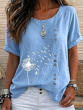 economico Bluse Floreali-Per donna Blusa Bottoni Stampato Floreale Grafico Vintage Tropicale Elegante Manica Corta Top lunghi Casuale Ferie Blu Blu marino Arancione Verde Estate Primavera