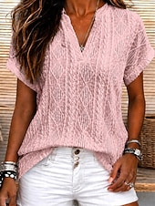  Femmes Chemisier texturé Elegant Tops tricotés texturés Texturé Géométrique Élégant Classique Manche Courte Col en V Hauts Longs Occasionnel Bleu Blanche Jaune Rose Claire bleu marine Été Printemps