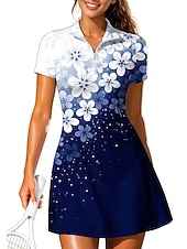 abordables Robe de tennis pour femmes-Femmes Dégradé Floral Robe de tennis tenue de sport Manche Courte Floral Imprimé Respirant Tennis Le golf Badminton Col Col Polo Robe Noir avec blanc Rouge bleu marine Vêtements de tennis