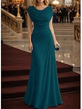 economico Abiti da Sera a Linea A-Linea ad A Tubino Colonna Lunghezza al pavimento Abito da Sera Elegante Floreale Senza Maniche Scollo a Cascata Matrimonio Formale Tasca Tessuto Elasticizzato Tessuto Lurex con Arricciato