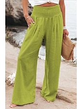 preiswerte Gerade geschnittene Hose-Damen Weites Bein Urlaub Stilvoll Volle Länge Hohe Taille Plissiert Komfort Dehnbar Täglich Strand Violett Marineblau Khaki Schwarz Sommer Frühling Lässiger Schnitt