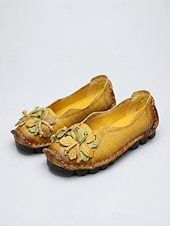 abordables Ballerines femme-Ballerines confortables en cuir de vachette rouge premium pour femme - légères et confortables toute la journée, ornées d'appliqués floraux faits main, avec semelle antidérapante, idéales pour la