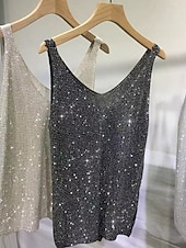 cheap Plain Tank-Valentine's Day Women's Camisole Tank Top Knit Rhinestone Fashion Sleeveless Crew Neck Square Neck Scoop Neck Regular Tops Holiday Black White khaki Grey Summer Spring