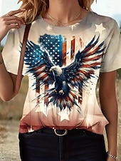  Giorno dell'Indipendenza Americana Per donna Maglietta Stampato Grafico Bandiera Americana Vintage Moda Casual Manica Corta Girocollo Top lunghi Casuale Quotidiano Weekend Cachi Estate Primavera
