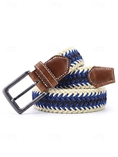 baratos Cintos Masculinos-Cinto masculino trançado elástico com ponteiras de couro e fivela de pino, casual e elegante, com ajuste regulável para homens maduros, ideal para uso diário e viagens.