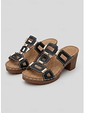 abordables Sandalias deslizantes-Sandalias casuales de tacón cuadrado verde para mujer, plantilla acolchada de apoyo, diseño de tacón medio estable para uso diario, paseos por la ciudad, viajes y eventos sociales.