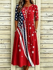 voordelige Onafhankelijkheidsdag Jurk-Amerikaanse onafhankelijkheidsdag Dames Halflange jurk Hemdjurk Vakantie Casual Feestdagen Normale pasvorm Grafisch Vlag Halve mouw Strakke ronde hals blauw Rood Zomer Lente