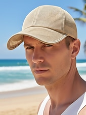 baratos Acessórios de férias-Boné de beisebol masculino em tela respirável – chapéu de verão leve e ajustável para esportes ao ar livre, praia e viagens casuais.