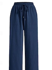preiswerte weites Bein und hohe Taille-Damen Schlaghose Elegant Mode Volle Länge Hohe Taille Einfarbig Kordelzug Komfort Unelastisch Lässig Urlaub Schwarz Weiß Himmelblau Kamel Sommer Frühling Lässiger Schnitt