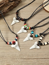 billiga Herrsmycken-herrhalsband med vargtand i bohemiskt skick - vintagehänge i konstben med justerbart vaxsnöre, smycken i etnisk tribalstil i akryl för sommarsemester och resor &amp;dagligt vardagskläder