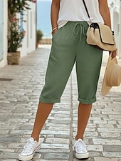 cheap Bottoms-Women's Cotton Linen Shorts Capri Pants Chinos Summer Shorts Vacation Streetwear Casual Knee Length Medium Waist Plain Drawstring Pocket Comfortable Breathable Inelastic Daily Outdoor Street