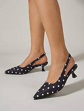 abordables Rétro des années 1950-Escarpins à pois vintage années 1950 pour femmes - escarpins rétro à bout pointu et petits talons avec bride élastique à l'arrière, parfaits pour les soirées rockabilly et les thés de gala. &amp;vêtements