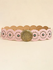 preiswerte Damengürtel-Boho-Gürtel mit runden Conchos für Damen, Western-Taillengürtel aus Kunstleder mit türkisfarbenen Nieten, Vintage-Gürtel mit Concho-Verzierung für Kleider, Festivals, Urlaub, Cowgirl-Look und lässige