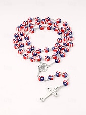  Halsband med kors i amerikanskt flagga för kvinnor - patriotiskt långt hänge med röda vita blå pärlor för amerikanskt 250-årsjubileum, självständighetsdagen och religiösa evenemang &smycken för