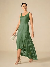  Dam Maxiklänning Volangkjol Elegant Dagligen Semester Bröllopsgäst Spets Multi lager Normal Blommig Ärmlös Kortärmad U-hals Skiffergrön