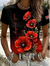  American Independence Day Women's T Shirt Print Graphic Flag Plants Vintage Fashion Stylish Short Sleeve Crew Neck Round Neck Regular Tops Casual Daily Weekend Blue Black White Summer Spring Fall