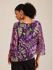 abordables camisas, tops y blusas-Top de gasa fluida con capas y estampado de mariposas de la jungla