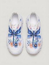 Χαμηλού Κόστους Γυναικεία Sneakers-Γυναικεία μπλε slip-on αθλητικά παπούτσια με τύπωμα λιβελούλας - ογκώδη, casual παπούτσια, αναπνεύσιμα υποδήματα για καθημερινή χρήση, γυμναστήριο, περπάτημα &amp;ταξίδι