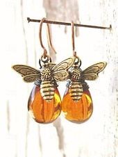 levne Dámská náušnice-Dámské boho visací náušnice s čmelákem - vintage zlatá slitina &amp;Žluté skleněné křišťálové visací náušnice s motivem včely medonosné pro letní dovolenou na pláži, každodenní nošení &amp;unikátní dárek z