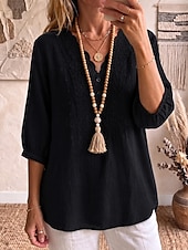  Femmes Chemise Chemise Bohème Chemise en Dentelle Fleuri Élégant Bohème Vacances Col en V Hauts Longs Occasionnel Quotidien Fête Kaki Noir Blanche Vert Été Printemps