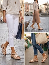 voordelige Comfortsandalen-Comfortabele dameswandelsandalen met een gedempt voetbed en verstelbare sleehak met gekruiste bandjes, ideaal voor winkelen, reizen en dagelijks gebruik.