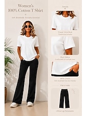 cheap Plain tee-Women's 100% Cotton T Shirt Shirt Tee Top Solid Color Fashion Stylish Basic Short Sleeve Crew Neck Regular Tops Daily Going out Weekend Blue Black White Yellow Light Green Summer Spring