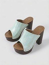 abordables Sandalias de Plataforma-Sandalias doradas de tacón de bloque para mujer: sandalias de plataforma con tacón alto para fiestas nocturnas y ropa de club.