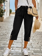 economico Pantaloni a gamba dritta-Per donna Pantaloni capri Moda Casual Quotidiano Casual / Sportivo Lunghezza al polpaccio Misura del girovita medio Semplice Traspirante Inelastico Casuale Quotidiano Vacanza Blu Nero Bianco Blu