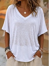 cheap Camiseta lisa-Women's T Shirt Tee Top Solid Color Stylish Casual Short Sleeve V Neck Regular Tops Daily Summer Vacation Wear Blue Khaki White Orange Coffee Summer Spring
