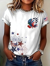  día de la independencia americana Mujer Camiseta Estampado Graphic Bandera Letra Vintage Moda Elegante Manga Corta Cuello Barco Escote Redondo Tops largos Casual Diario Fin de semana Blanco Blanco 2