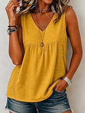  Women's Shirt Solid Color Plain Bohemia Vintage Fashion Sleeveless V Neck Long Tops Casual Blue White Yellow Pink Summer Spring