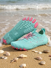 abordables Mujeres-Zapatillas acuáticas azules de secado rápido para mujer con cordones elásticos ajustables: calzado transpirable de ajuste ancho, antideslizante, ideal para la playa, el snorkel y la natación.