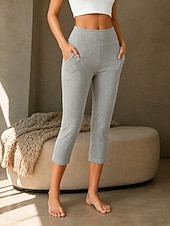cheap Plain Leggings-Women's Capri Pants Yoga Pants Leggings Casual Capris High Waist Black White Brown Khaki Summer Spring Fall