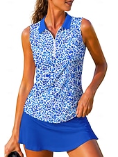 baratos Camisa Feminina-Mulheres Floral Tops Camisa Esportiva Camisa polo de caminhada Regata Sem Manga Zíper Floral UPF50+ Resistente a UV Elasticidade Alta Pavio Humido Respirável Tênis Golfe Pickleball Aberto para a