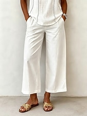 cheap Wide Leg &amp; High Waisted-Women's Wide Leg Trousers Casual Pants Vacation Fashion Streetwear Full Length High Waist Plain Pocket Elastic Waist Comfortable Breathable Inelastic Daily Vacation Street Light Gray Dark Grey Black