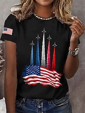  American Independence Day Women's T Shirt Print Graphic Flag Letter Vintage Fashion Stylish Short Sleeve Crew Neck Regular Tops Casual Daily Weekend Blue Black White Summer Spring Fall
