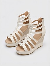 cheap Wedge Sandals-Women's Black Gladiator Wedge Sandals - Elegant Multi-Strap Platform Heels with Woven Texture for Outdoor Resort Vacations, Summer Music Festivals &amp; Tropical Night Outs