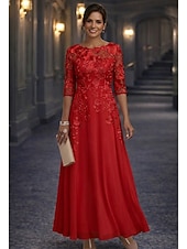 preiswerte Bodenlänge-A-Linie Bodenlang Spitzenkleid Brautmutterkleid Langarm Rundhalsausschnitt Illusionsausschnitt Elegant Vintage Formell Hochzeitsgast Hochzeitsfeier Chiffon Spitze mit Blumenmuster 3D-Blumen Stickerei