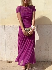 cheap Chiffon Dresses-Women's Maxi Dress Chiffon Dress Prom Dress Cocktail Dress Elegant Fashion Modern Vacation Party Wedding Guest Regular Fit Plain Short Sleeve Crew Neck Red Navy Blue Purple Green Summer Spring